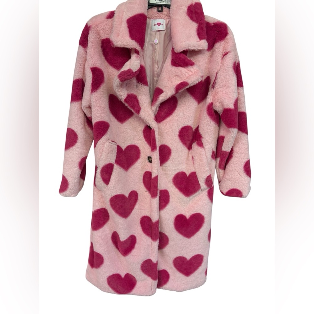 Buddy Love Pink Heart Patterned Women's Coat